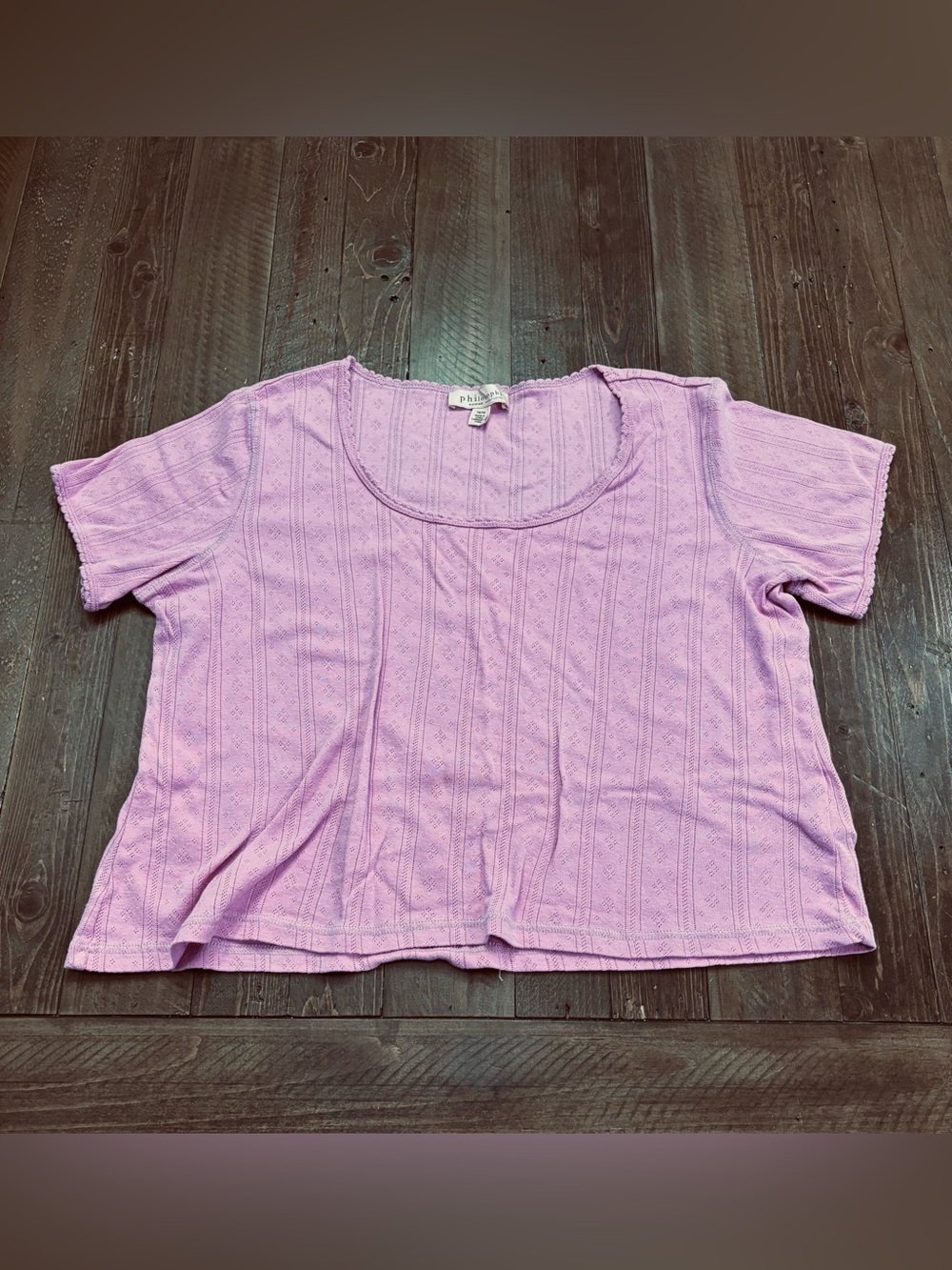 Philosophy Lilac Pink Scoop Neck Short Sleeve 100% Cotton Top